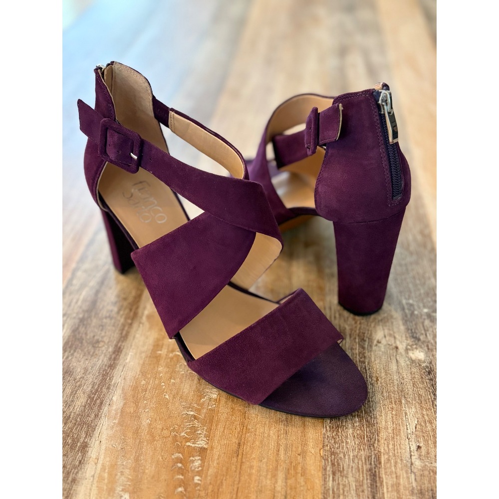 Franco Sarto Hazelle Purple Suede Block Heel Sandals Womens 11 Crisscross Straps